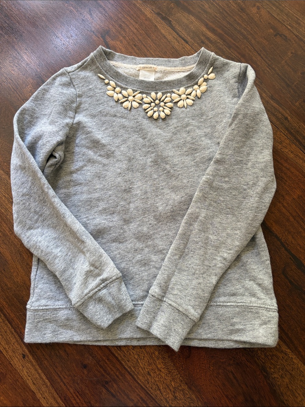 Sz 10 Crewcuts by J.Crew Grey Sweatshirt with Cream Beaded Flower Accents